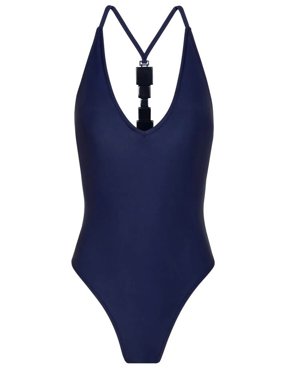 Lenny Niemeyer deep blue V neck one piece swimsuit with racerback and resin detail