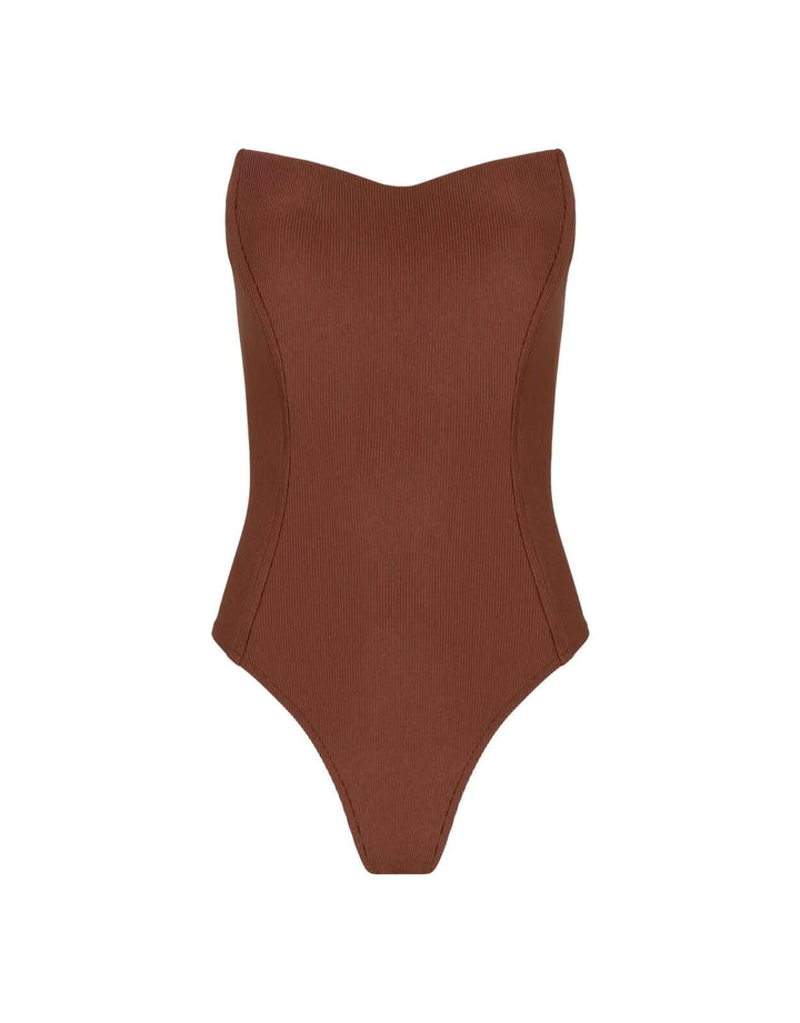 Lenny Niemeyer Cappuccino Brown textured bandeau one piece swimsuit