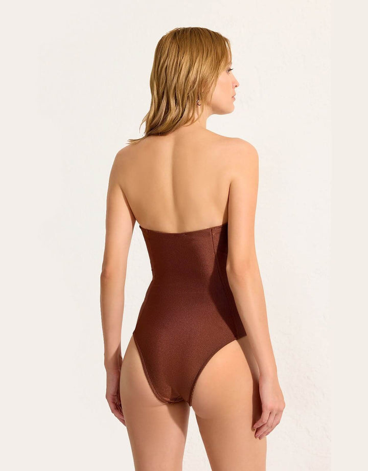 Lenny Niemeyer Cappuccino Brown textured bandeau one piece swimsuit