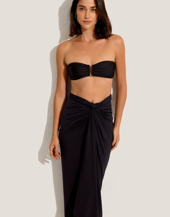 Elegant black sarong by Lenny Niemeyer in soft Touch Lycra with long ties.
