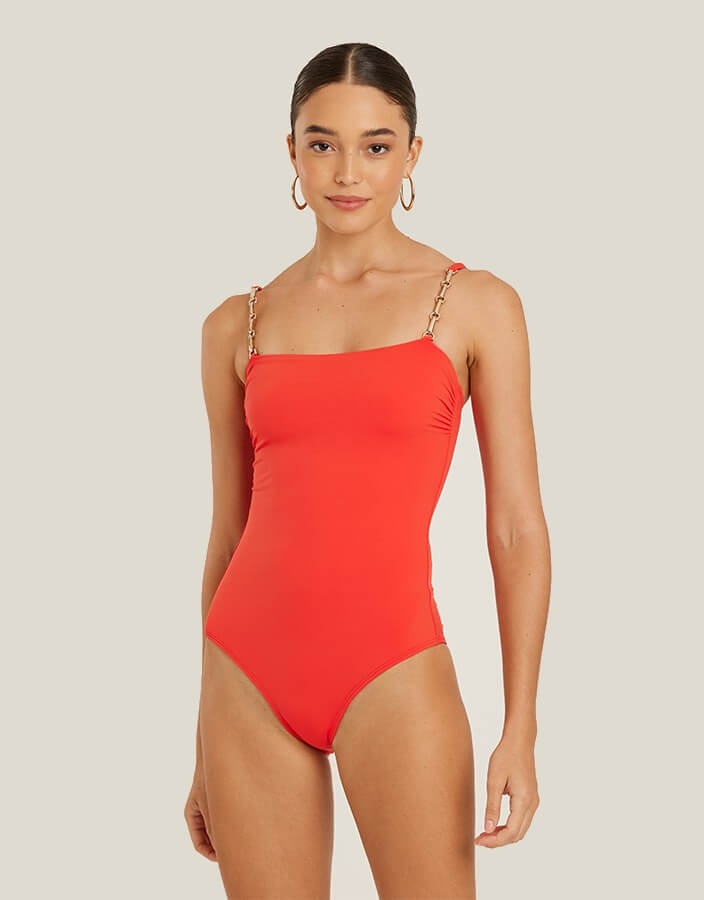 Chain Strap One Piece Swimsuit, Watermelon