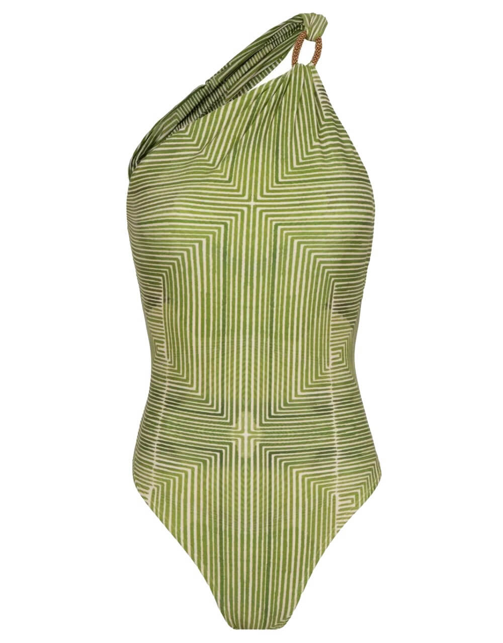 Lenny Niemeyer green Labyrinth print one-shoulder swimsuit