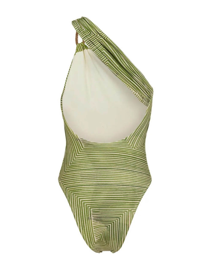 Lenny Niemeyer green Labyrinth print one-shoulder swimsuit