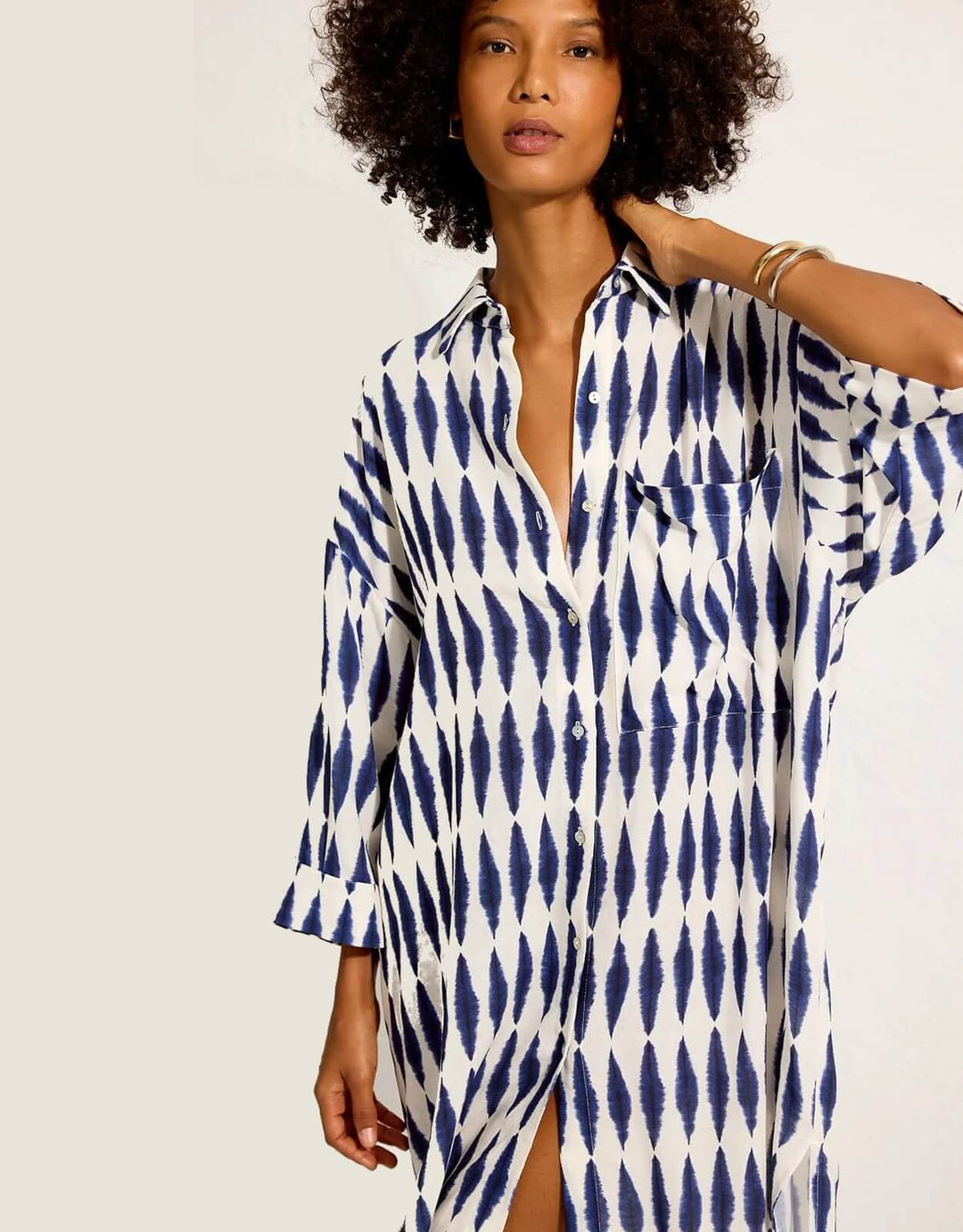 Lenny Niemeyer blue Formentera tie-dye linen viscose midi shirt dress