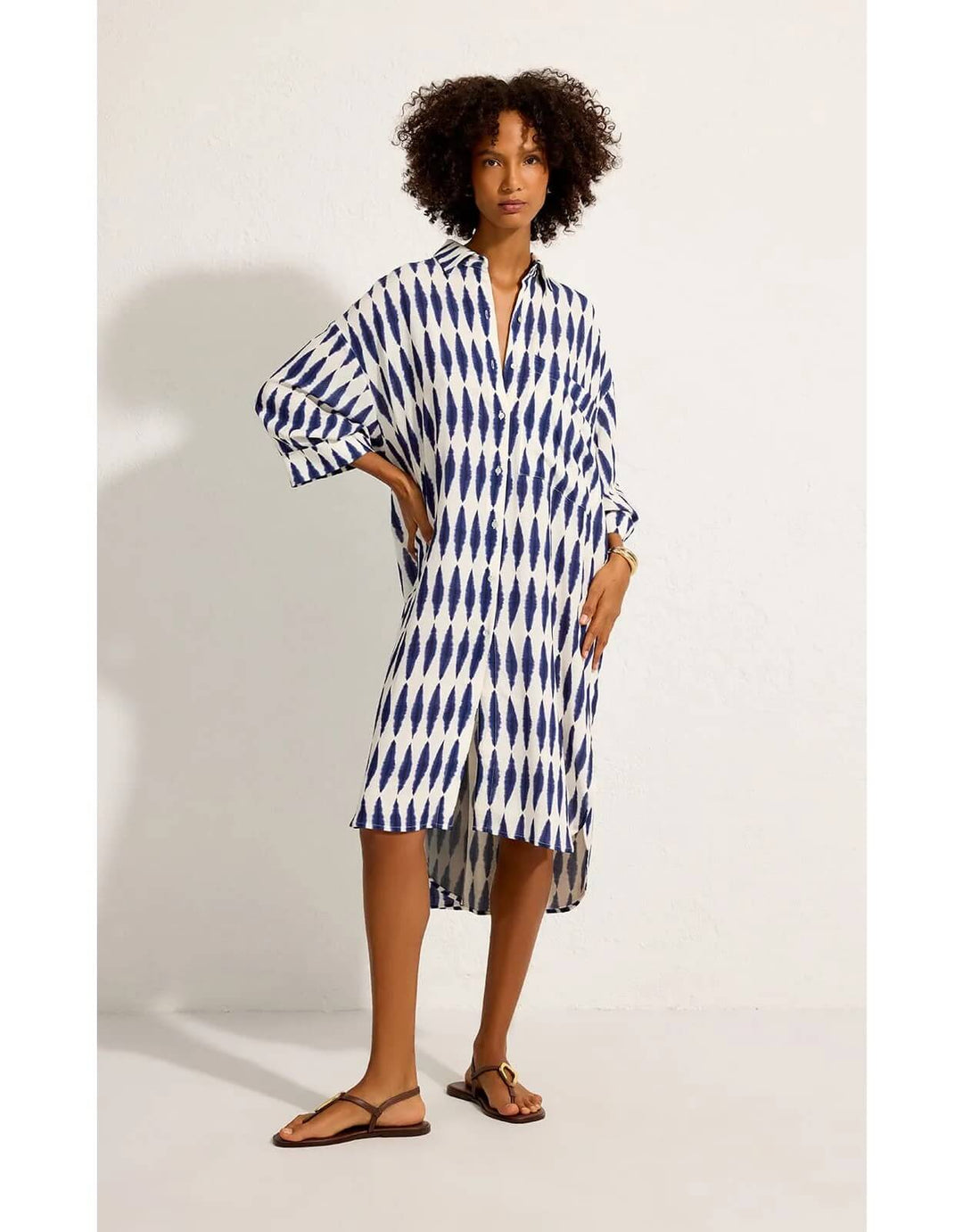 Lenny Niemeyer blue Formentera tie-dye linen viscose midi shirt dress