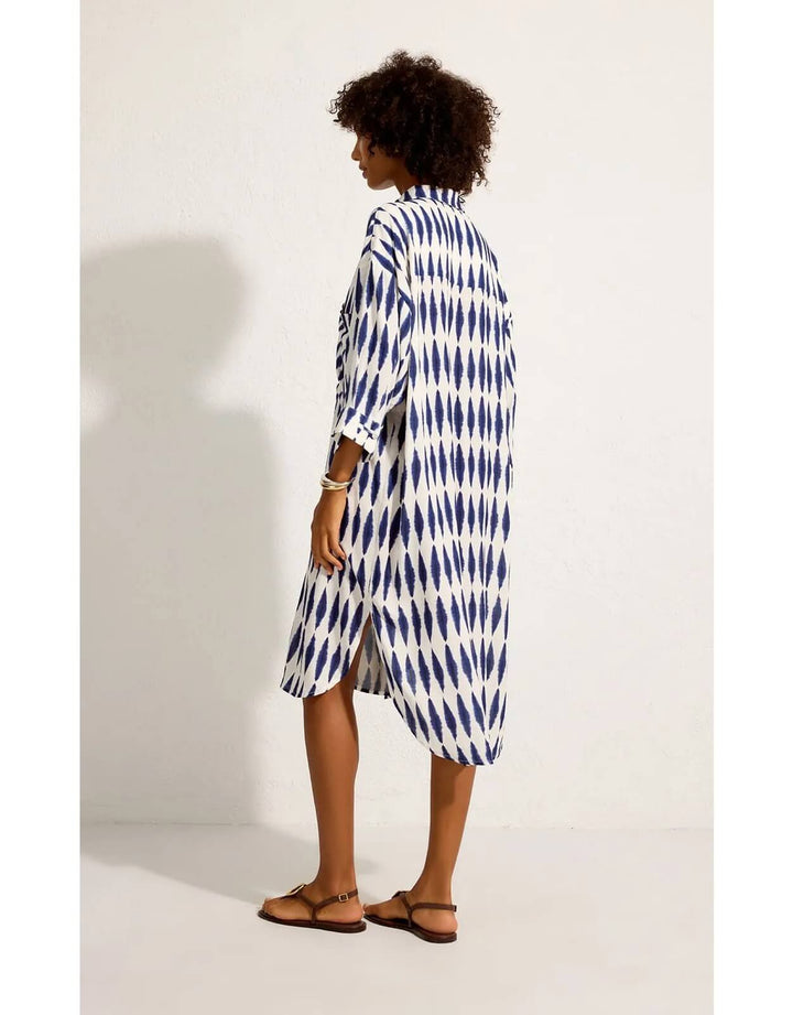 Lenny Niemeyer blue Formentera tie-dye linen viscose midi shirt dress