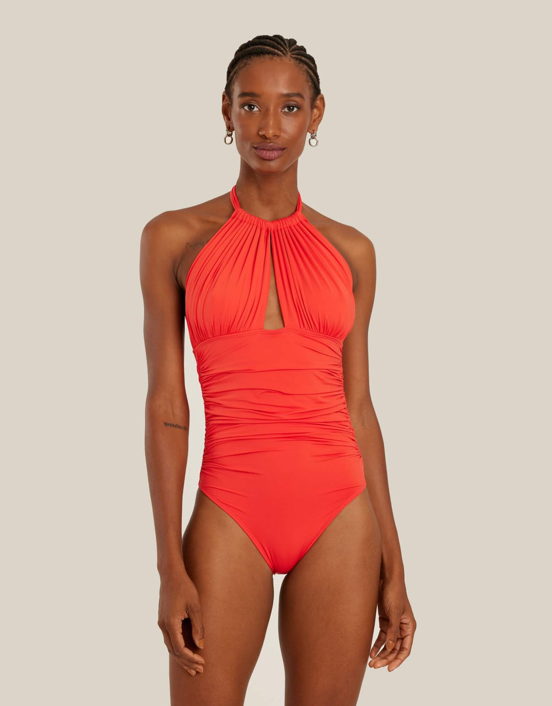 Lenny Niemeyer Ruched Halter One Piece Swimsuit Watermelon Red