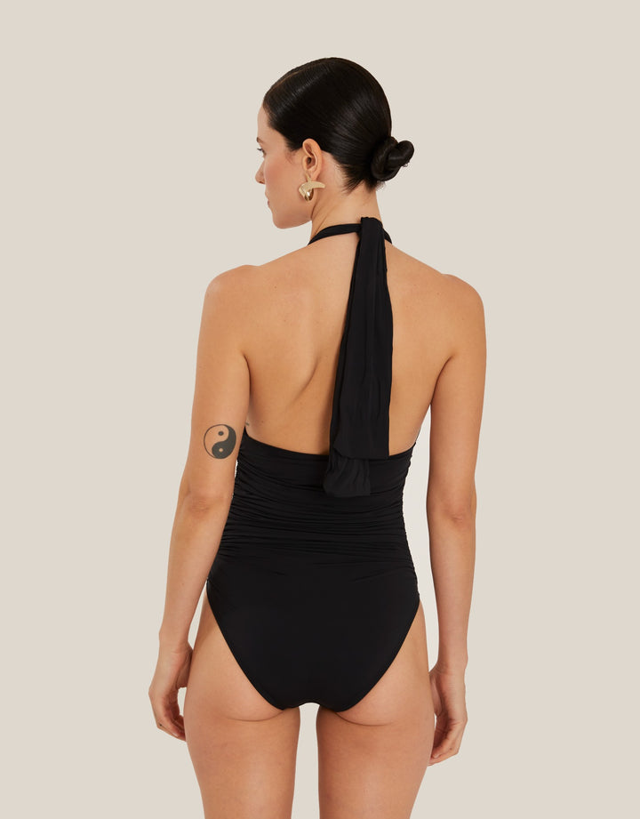 Lenny Niemeyer Ruched Adjustable Halter One Piece Swimsuit Black back