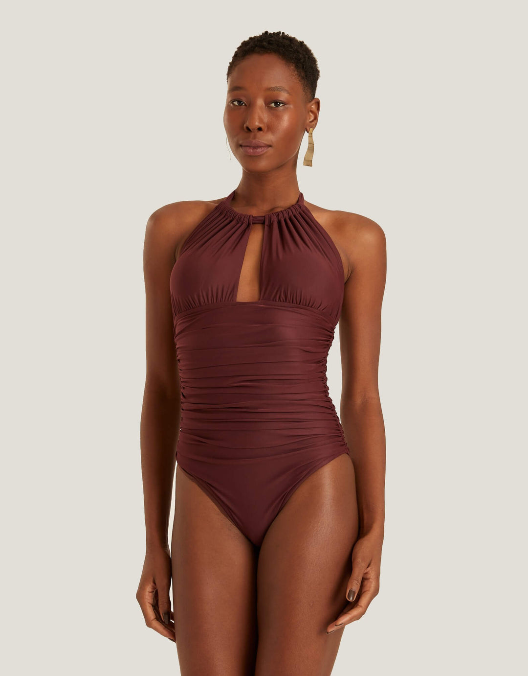 Lenny Niemeyer Ruched Halter One-Piece in Merlot