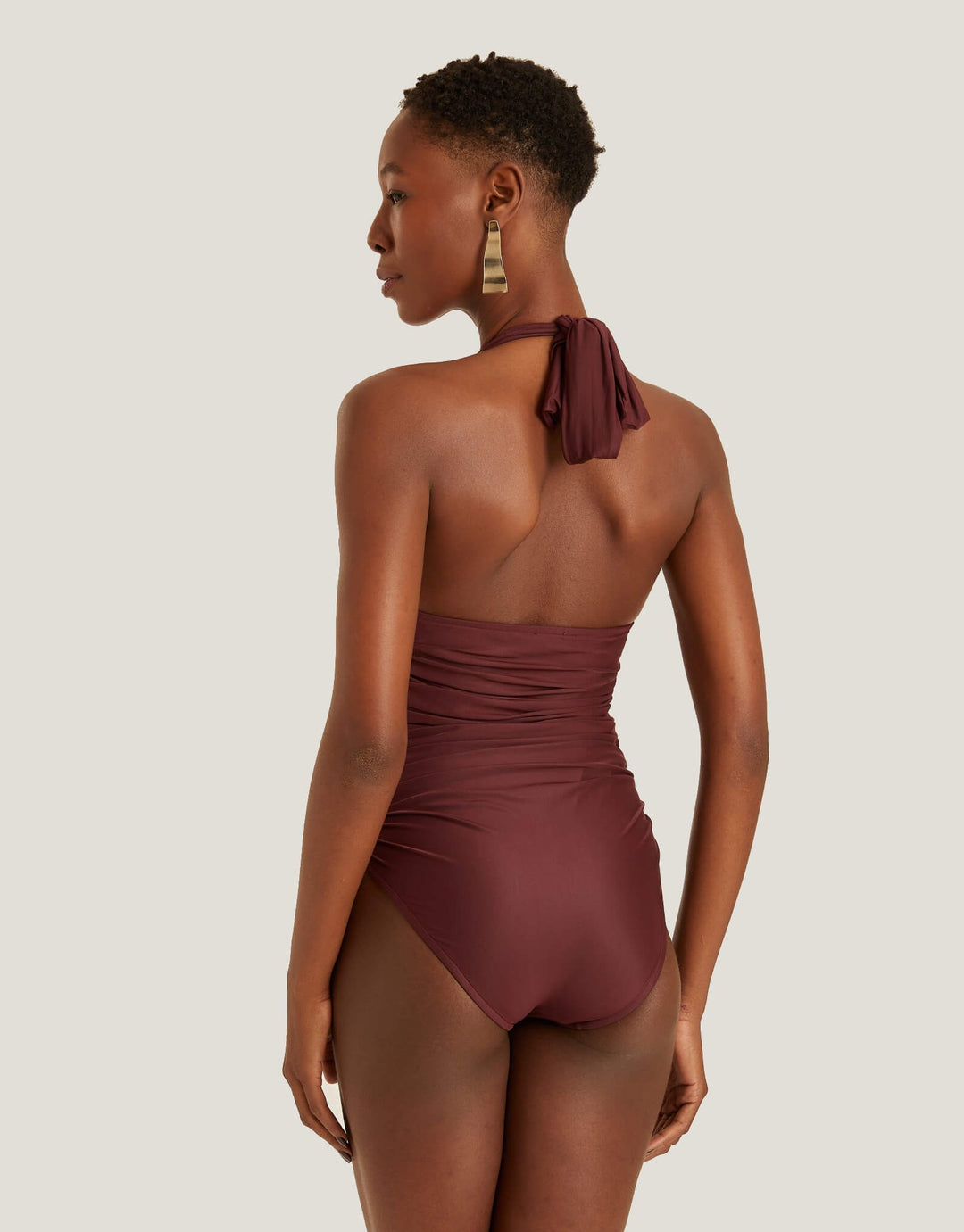 Lenny Niemeyer Ruched Halter One-Piece in Merlot