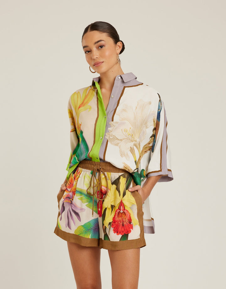 Lenny Niemeyer Short Sleeve Shirt Floral Carres Print Womens Beachwear