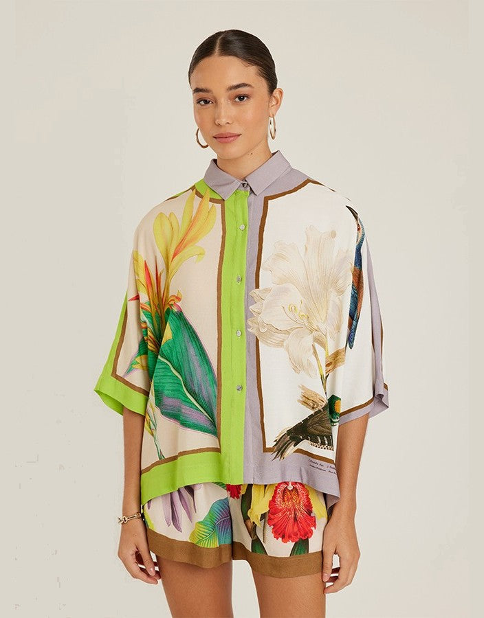 Lenny Niemeyer Drawstring Woman's Short Floral Carres  printLenny Niemeyer Short Sleeve Shirt Floral Carres Print Womens Beachwear