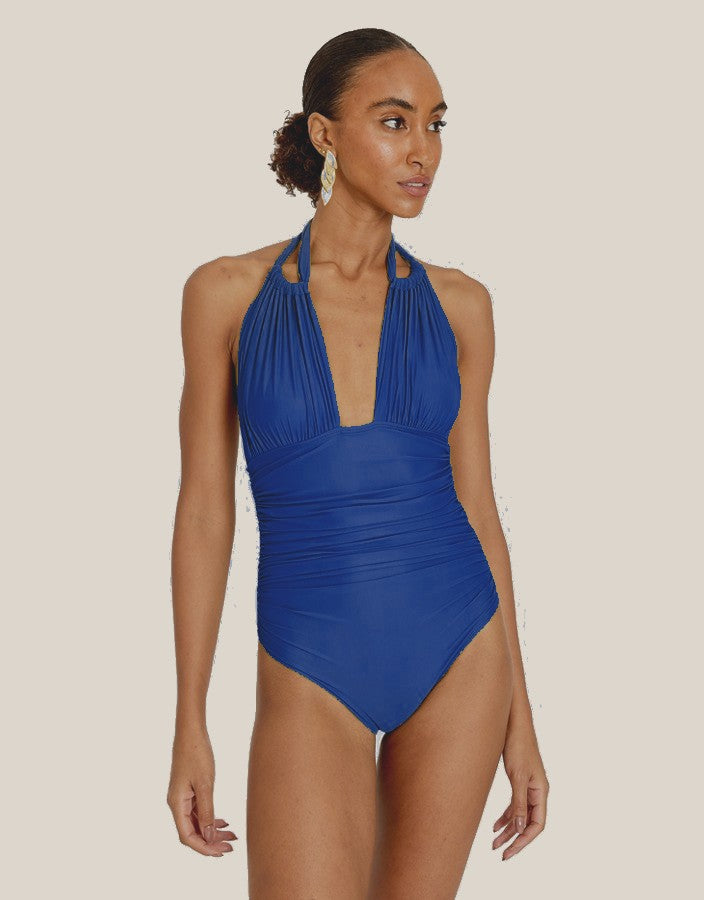 Lenny Niemeyer Ruched Halter Adjustable One Piece Swimsuit Azure Blue