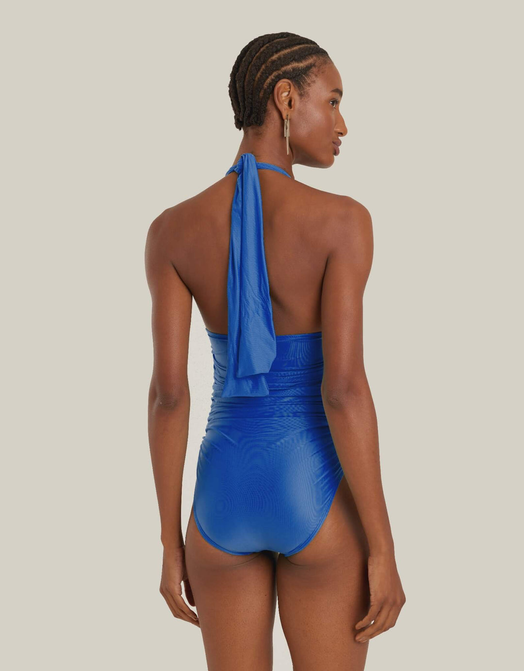 Ultramarine one-piece swimsuit with ruched adjustable halter by Lenny Niemeyer.