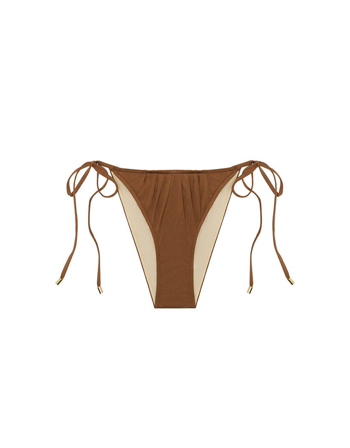 Peony Swimwear Ruched String Bikini Bottom Maple - brown