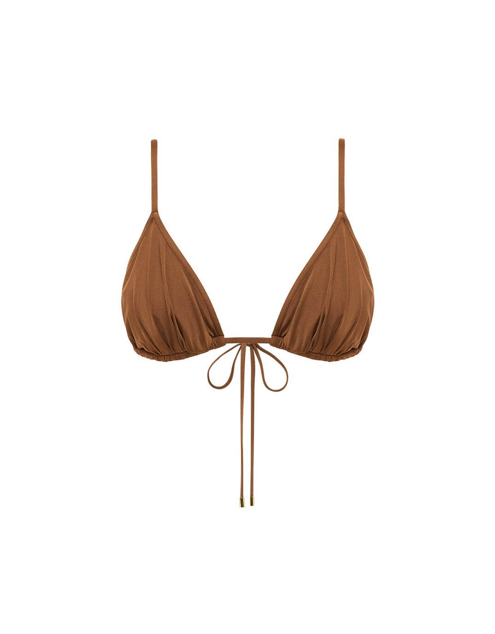 Peony Swimwear Ruched String Bikini Top, Maple - Brown