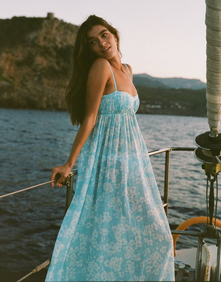 Peony Everlasting Maxi Dress in Paper Daisy cotton gauze maxi dress with ruched bust detail