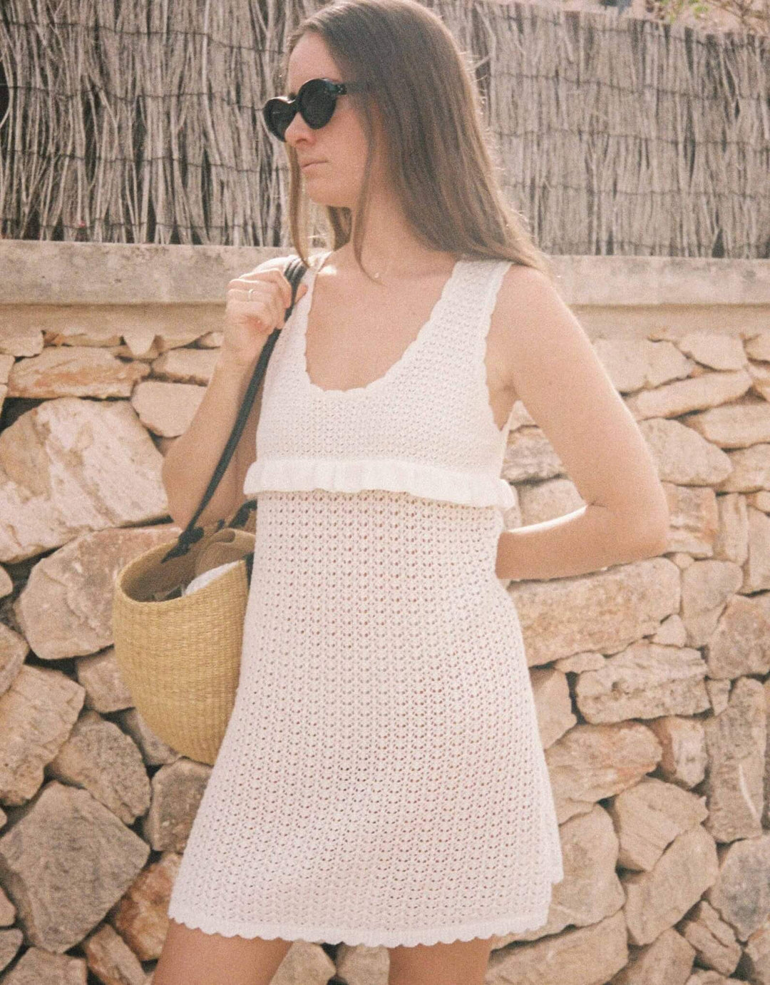 Peony Pointelle Amelia Mini Dress in Seashell pointelle knit mini dress with scoop neckline