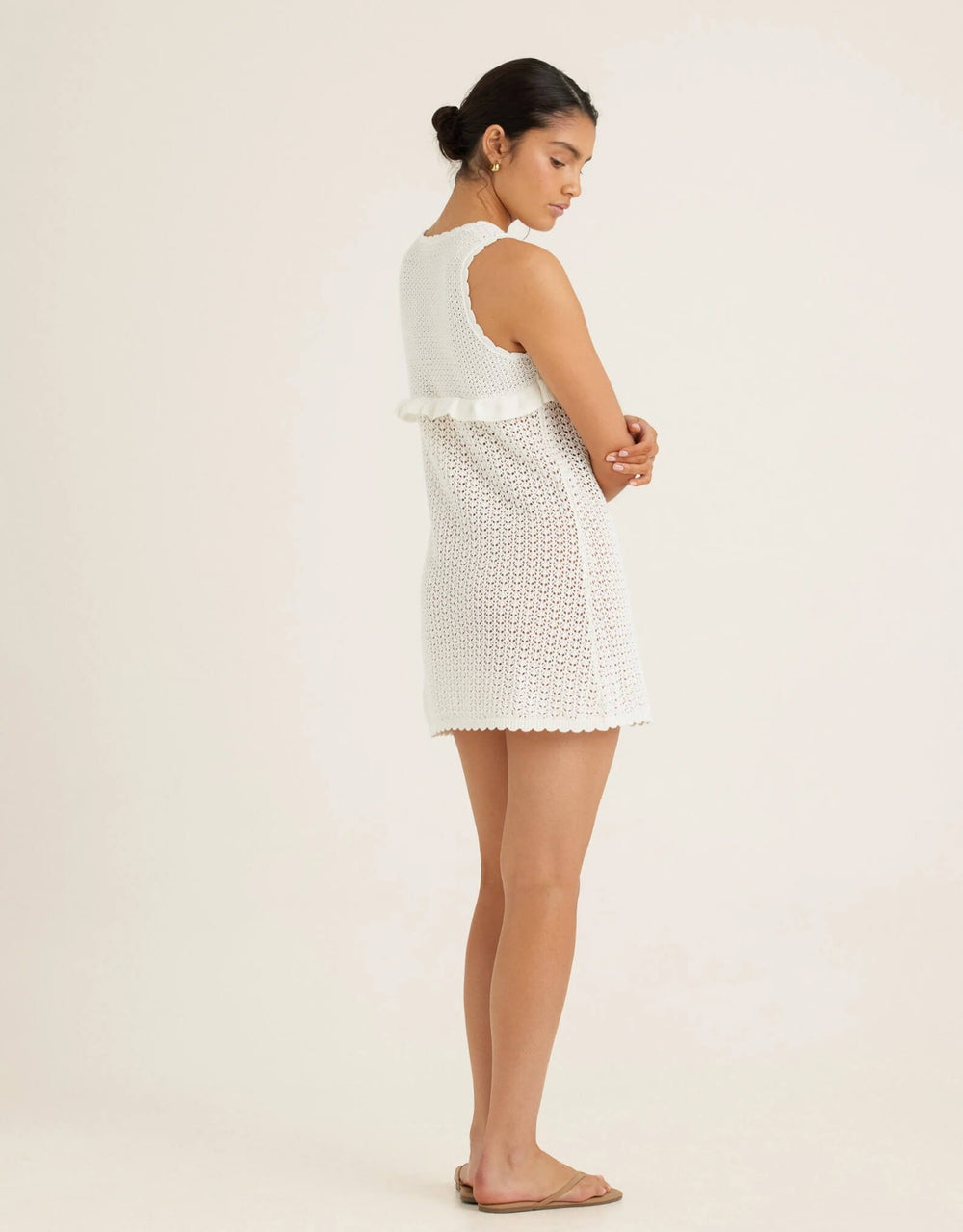 Peony Pointelle Amelia Mini Dress in Seashell pointelle knit mini dress with scoop neckline