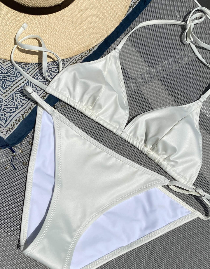 Yasmine Eslami Mica Triangle Bikini Top Moonlight Silver swimwear