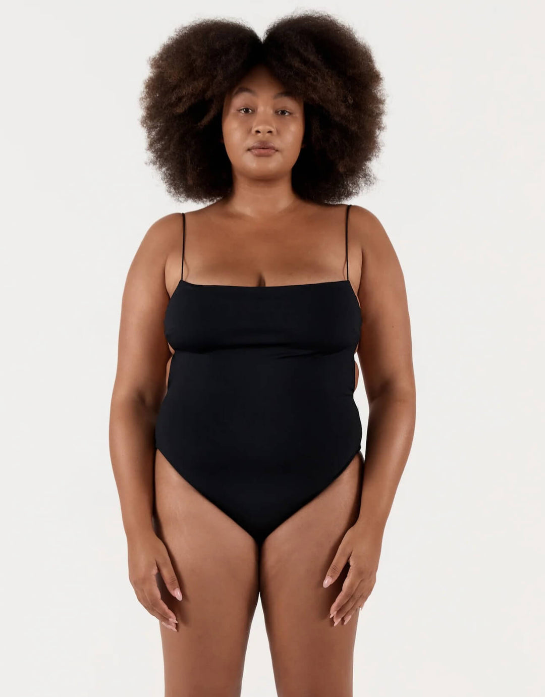 Ziah Fine Strap One Piece Swimsuit in Black