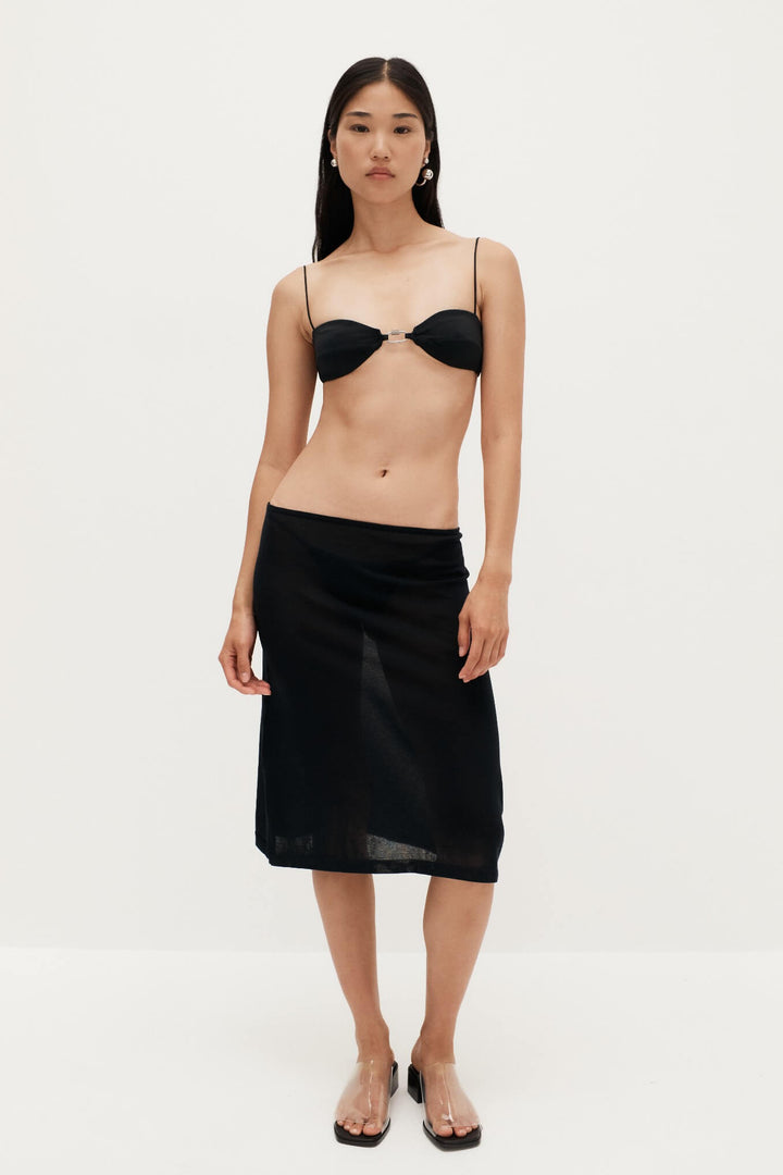 Ziah Sheer Knit Low-Rise Skirt in Black - Delicate Cotton Fabric, Falls Below the Knee