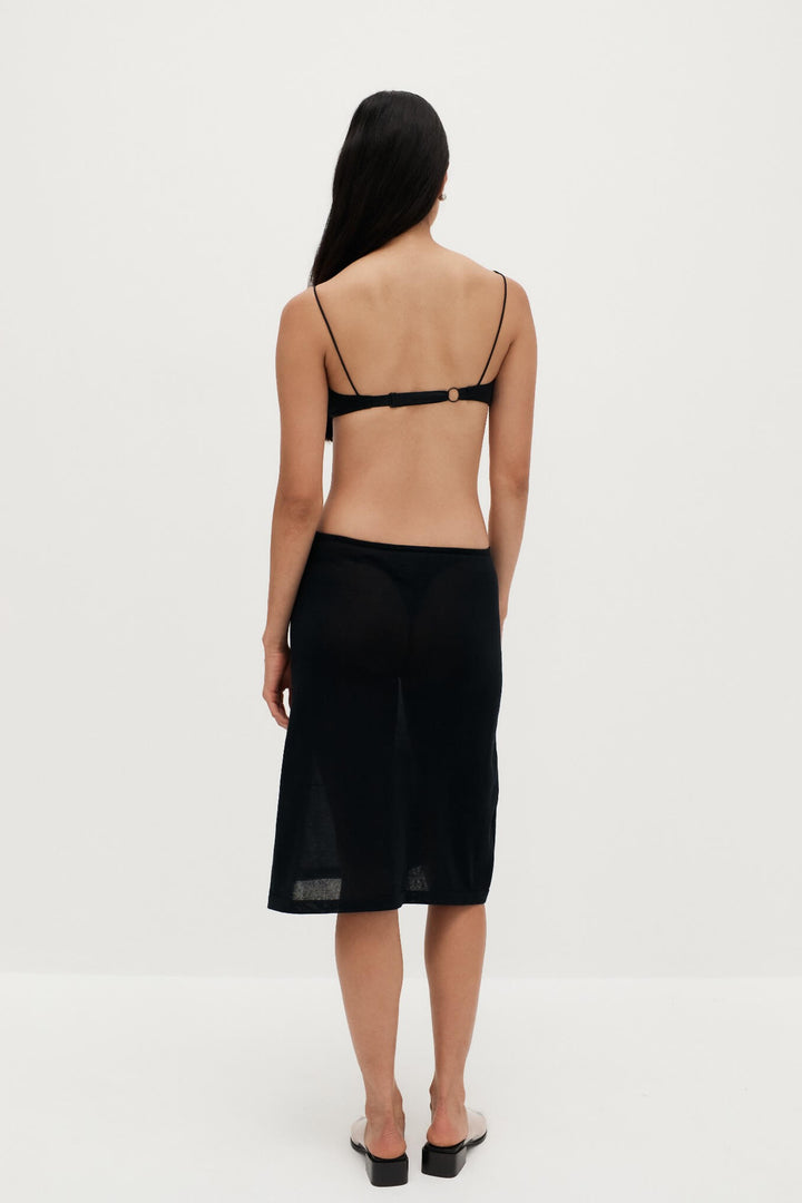 Back View of Ziah Sheer Knit Low-Rise Skirt in Black - Sheer Design with Organic Cotton