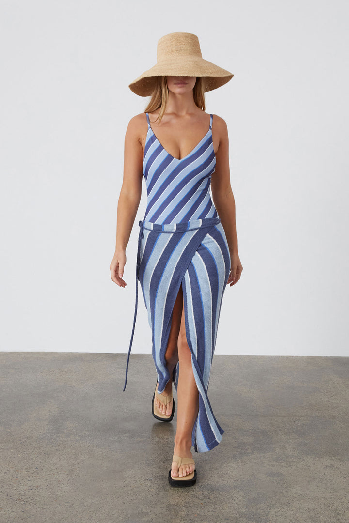 Zulu and Zephyr Horizon Stripe Textured One Piece Swimsuit - Blue