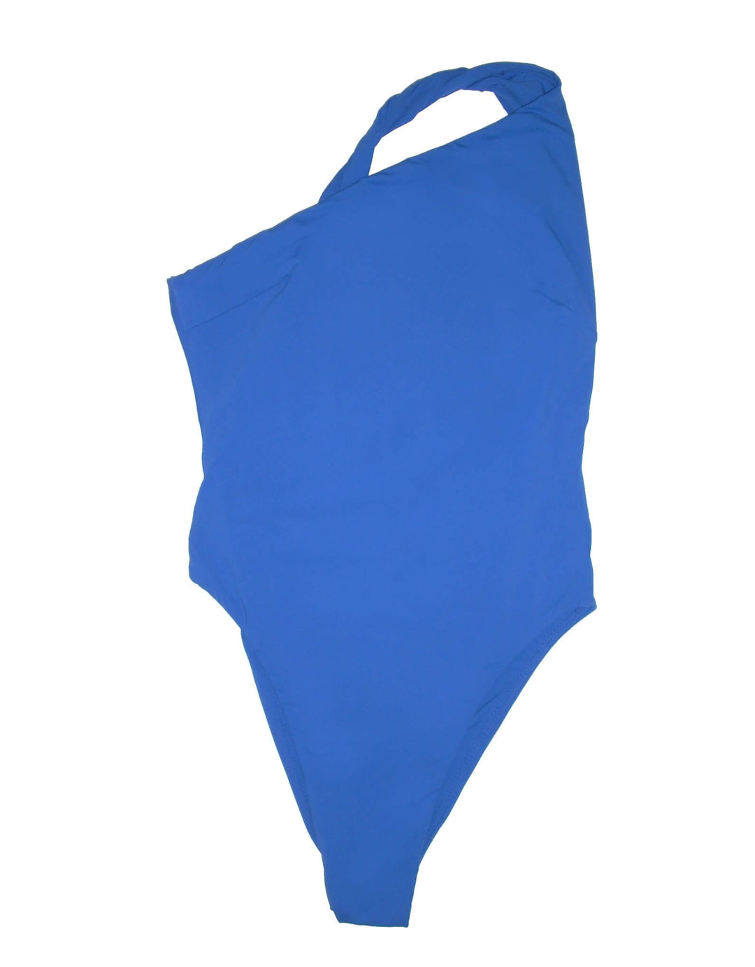 Ziah Leme Asymmetric One Piece in Electric Blue — twisted one-shoulder neckline and open back cut-out