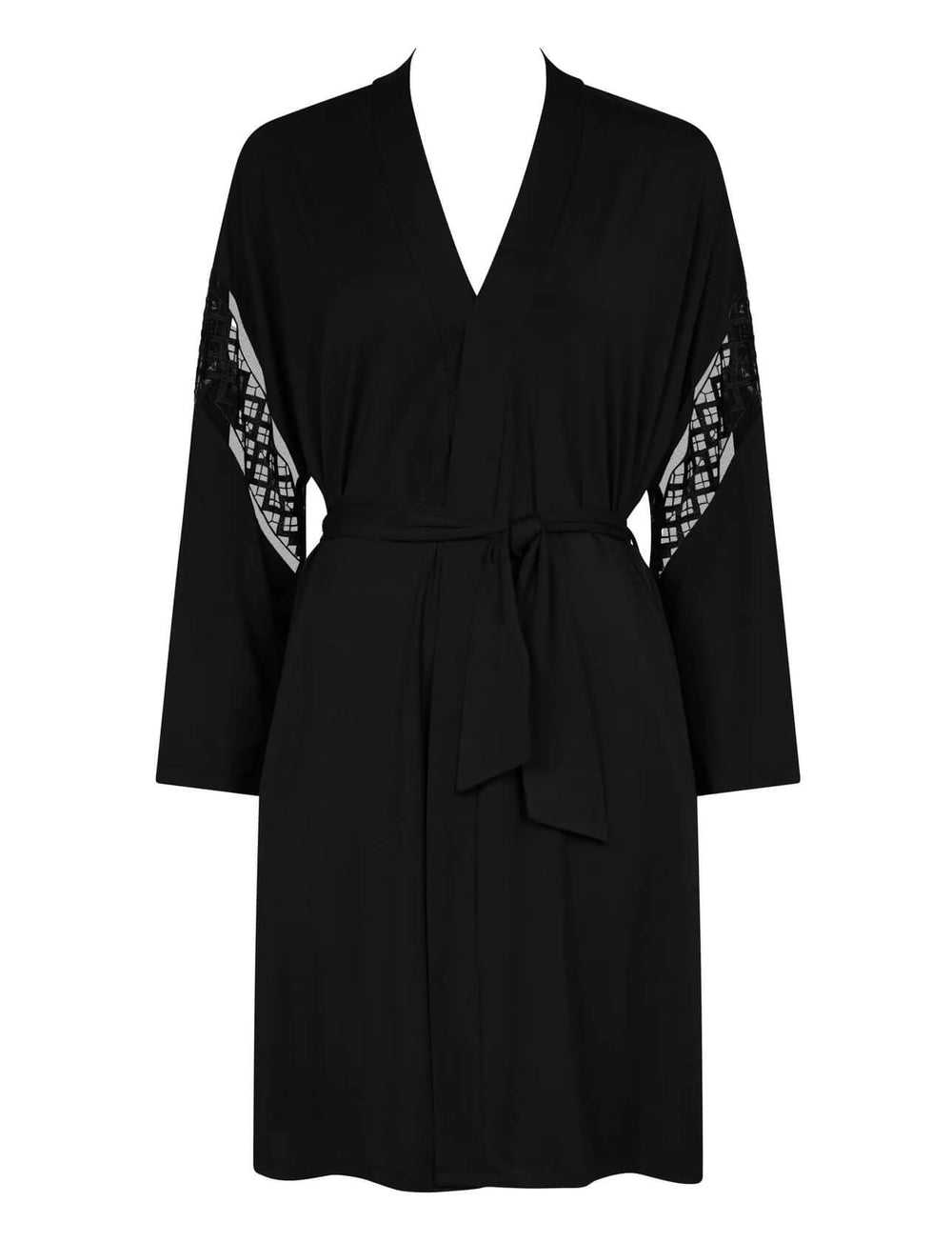 Aubade Sweet Obsession black modal kimono robe with embroidered panels