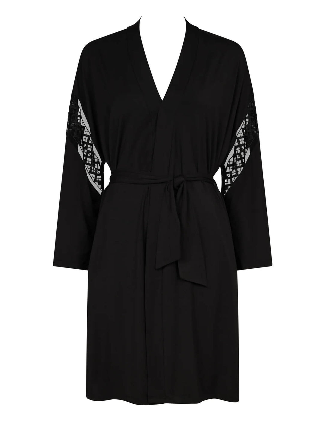 Aubade Sweet Obsession black modal kimono robe with embroidered panels