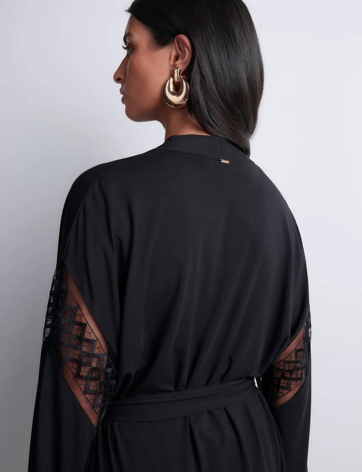 Aubade Sweet Obsession black modal kimono robe with embroidered panels
