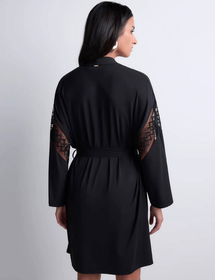 Aubade Sweet Obsession black modal kimono robe with embroidered panels