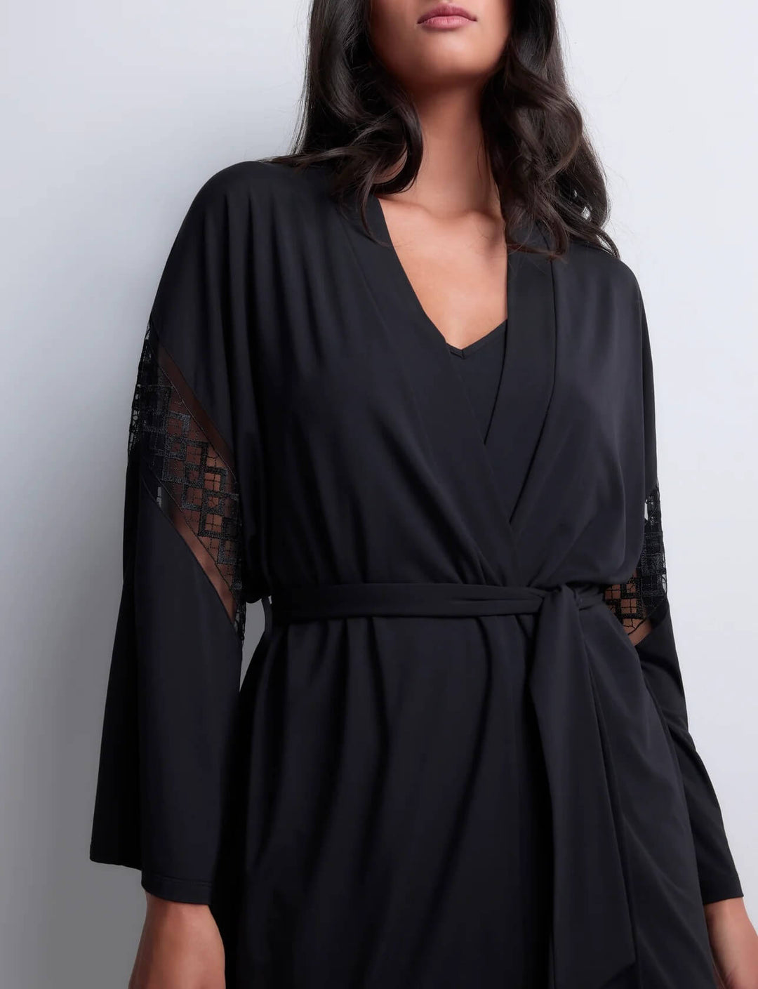 Aubade Sweet Obsession black modal kimono robe with embroidered panels
