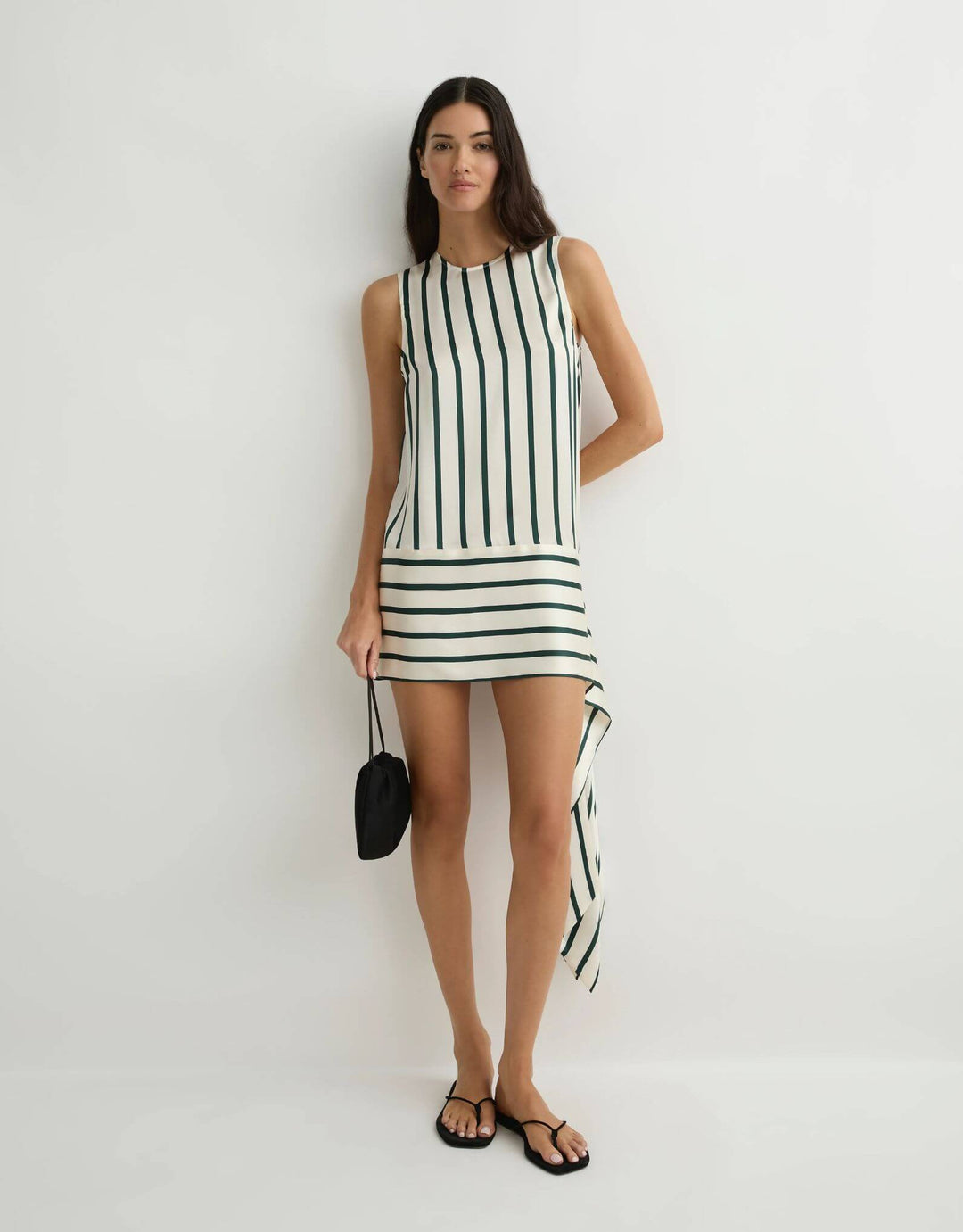 Bondi Born Cannes Sash Hem Mini Dress Forest Stripe — front view