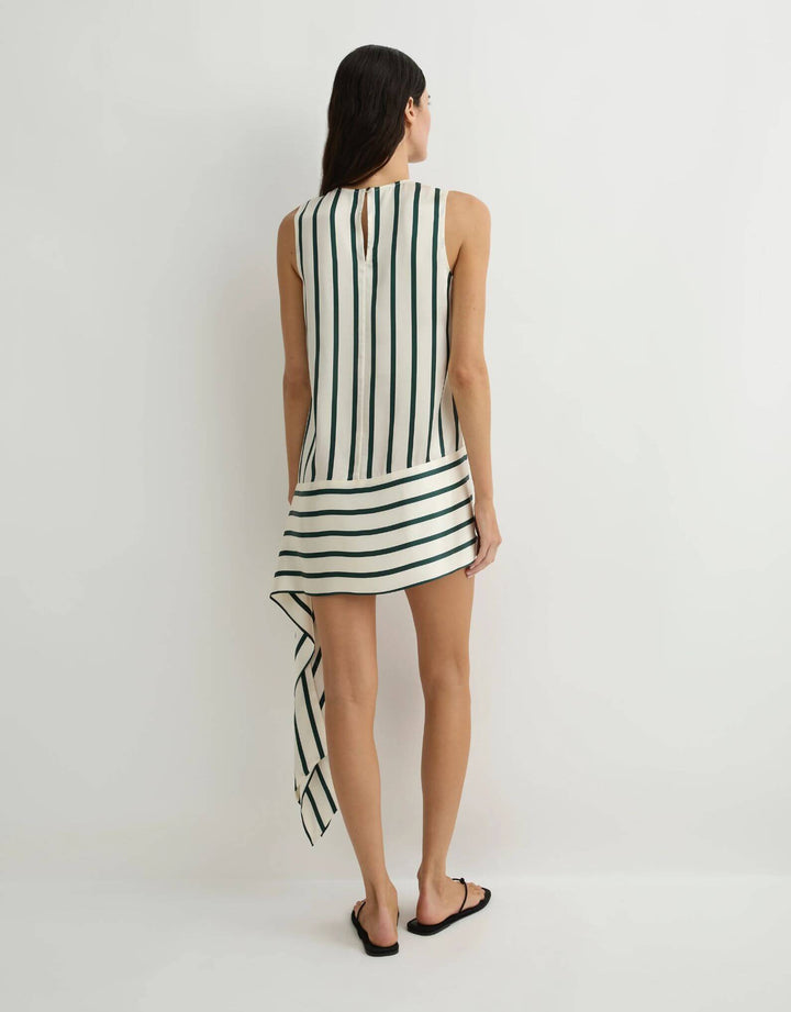 Bondi Born Cannes Sash Hem Mini Dress Forest Stripe — back view