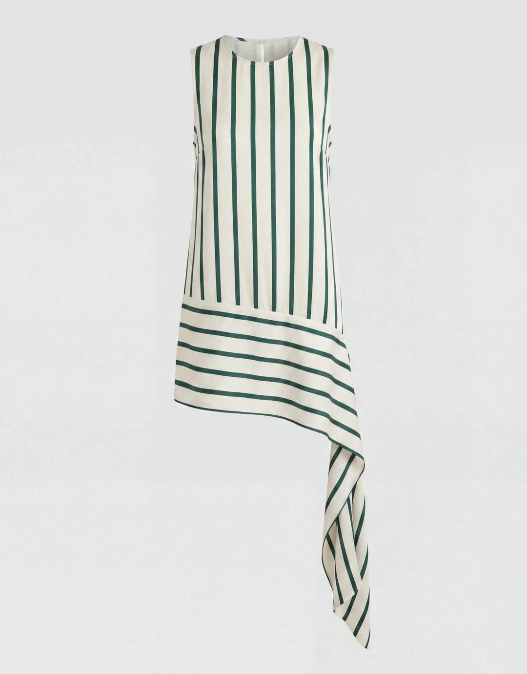 Bondi Born Cannes Sash Hem Mini Dress Forest Stripe — sash hem detail view