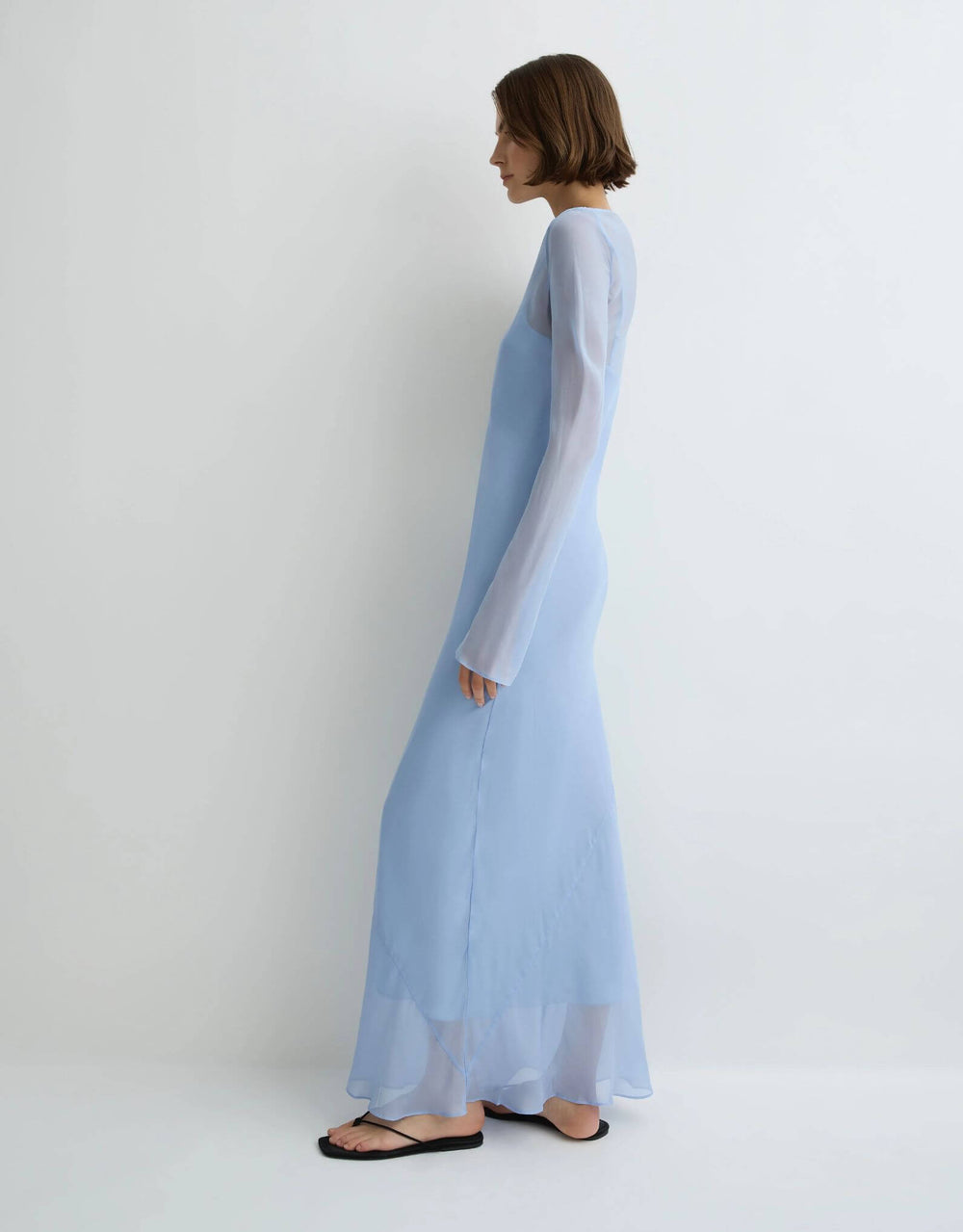 Bondi Born Capri Silk Bias Long Dress sky blue silk dress — side