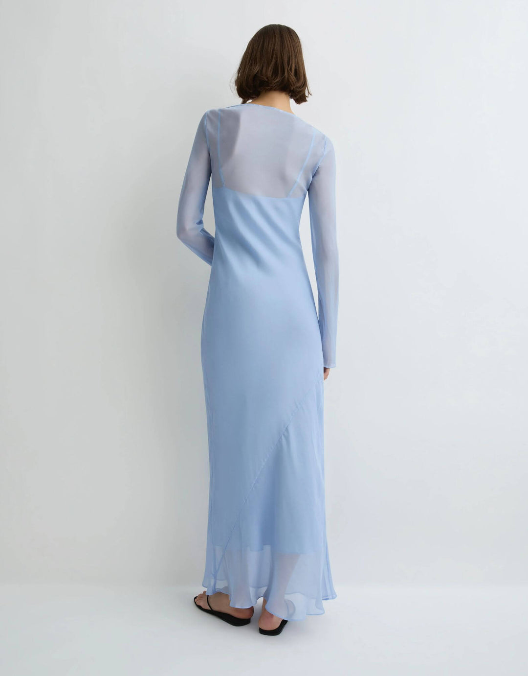 Bondi Born Capri Silk Bias Long Dress sky blue silk dress — back