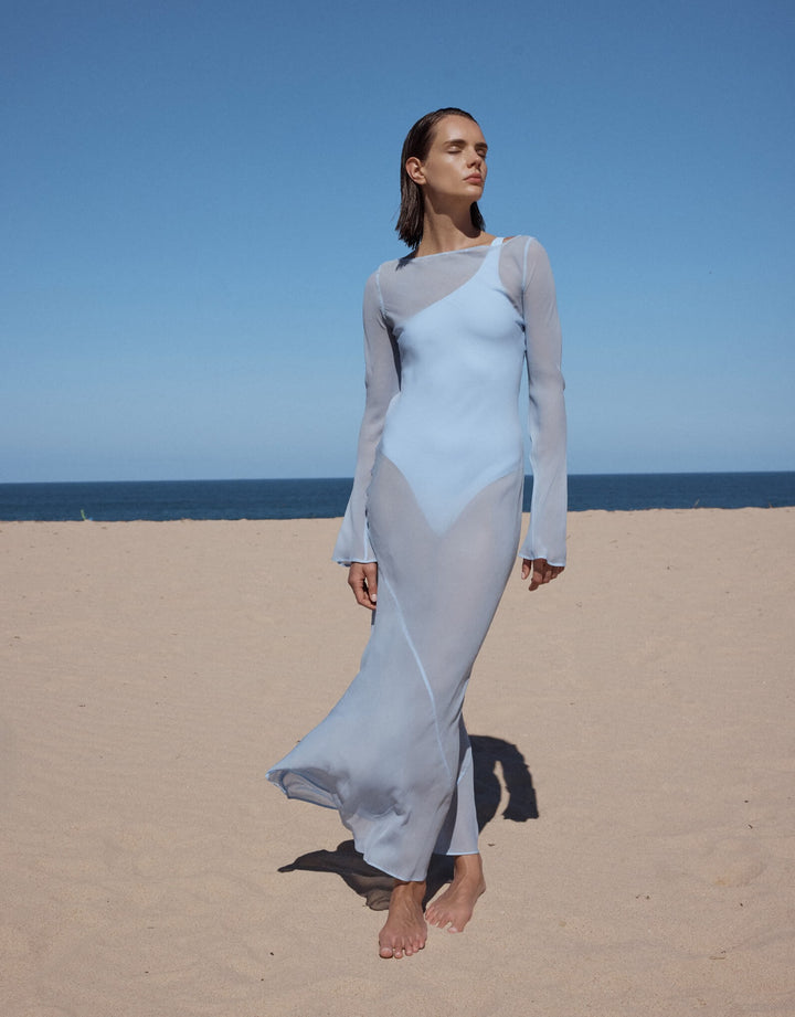 Bondi Born Capri Silk Bias Long Dress sky blue silk dress 