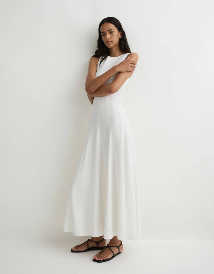 Bondi Born Lyon Panelled Maxi Dress white — angled front view