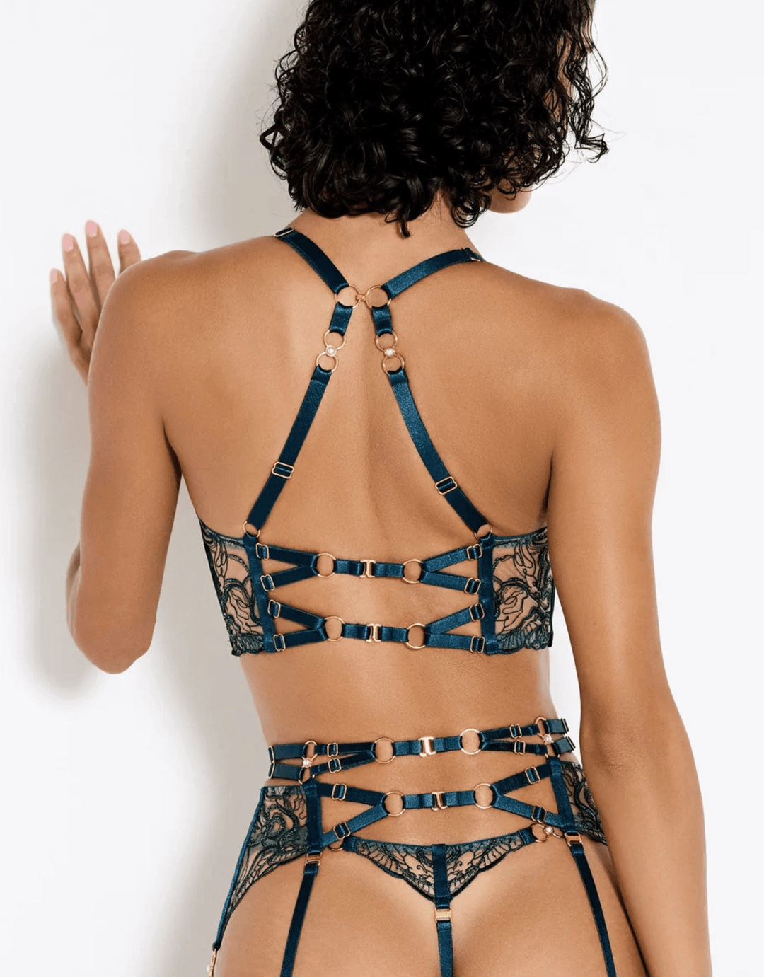 Bordelle Pearl Suspender teal  — back view