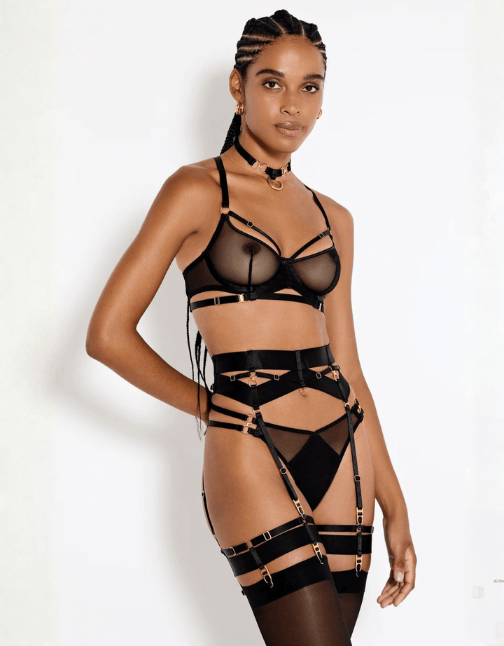 Bordelle Zenna Balconette Wire Bra black styled with matching Set — front view