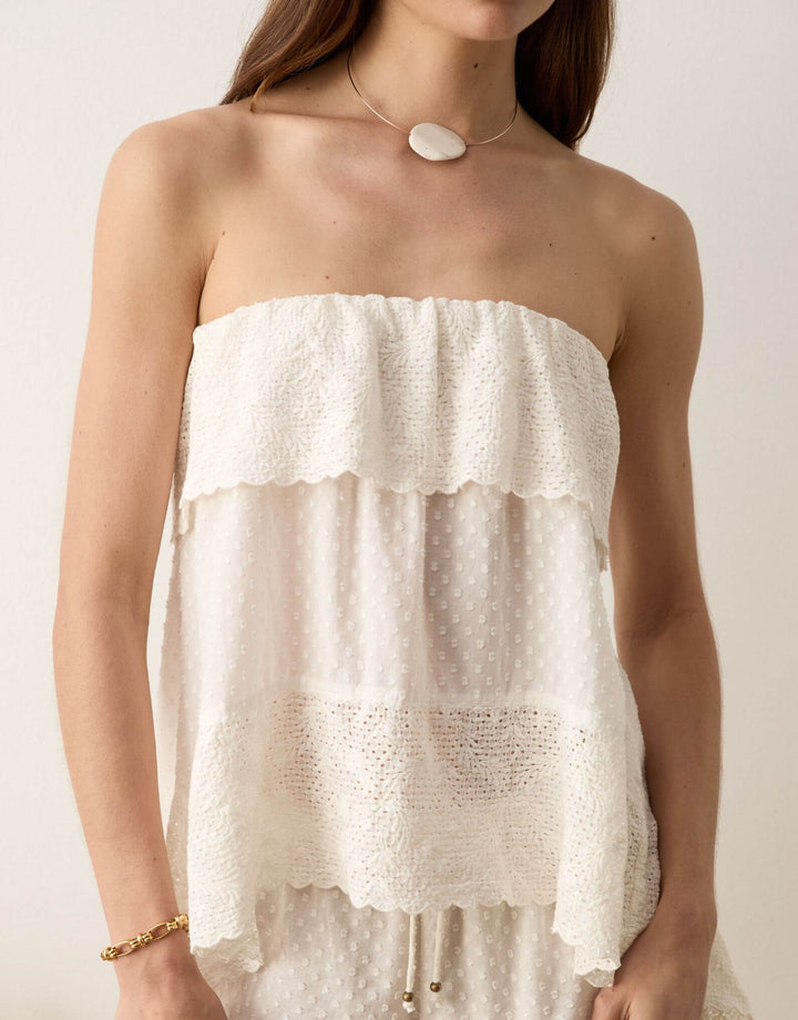 Boteh Serenia Strapless Frill Top White — front close-up