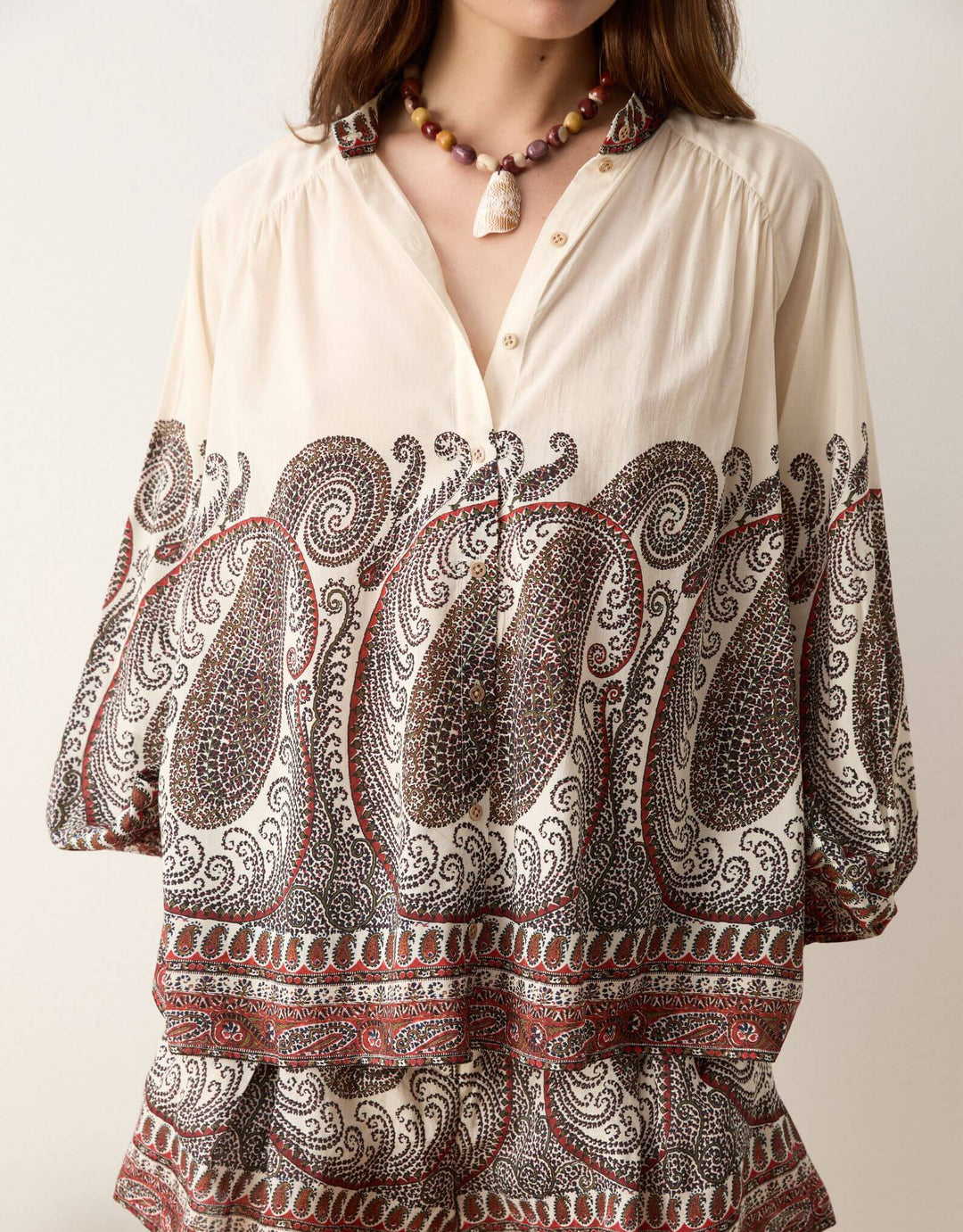 Boteh Cassia swing blouse madder — front detail view