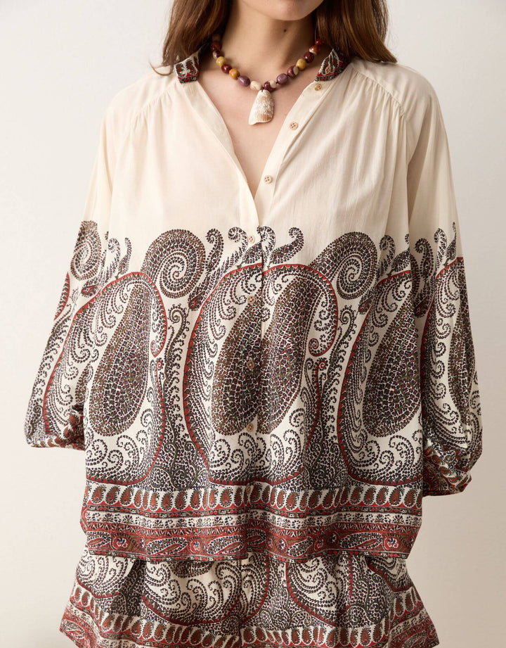 Boteh Cassia swing blouse madder — front detail view