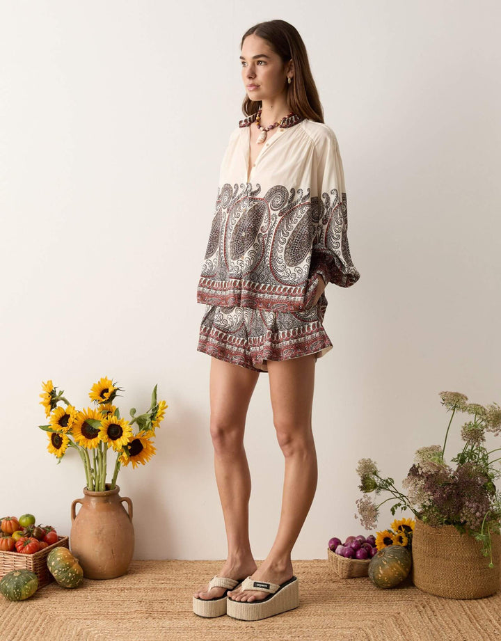 Boteh Cassia swing blouse madder — full front view