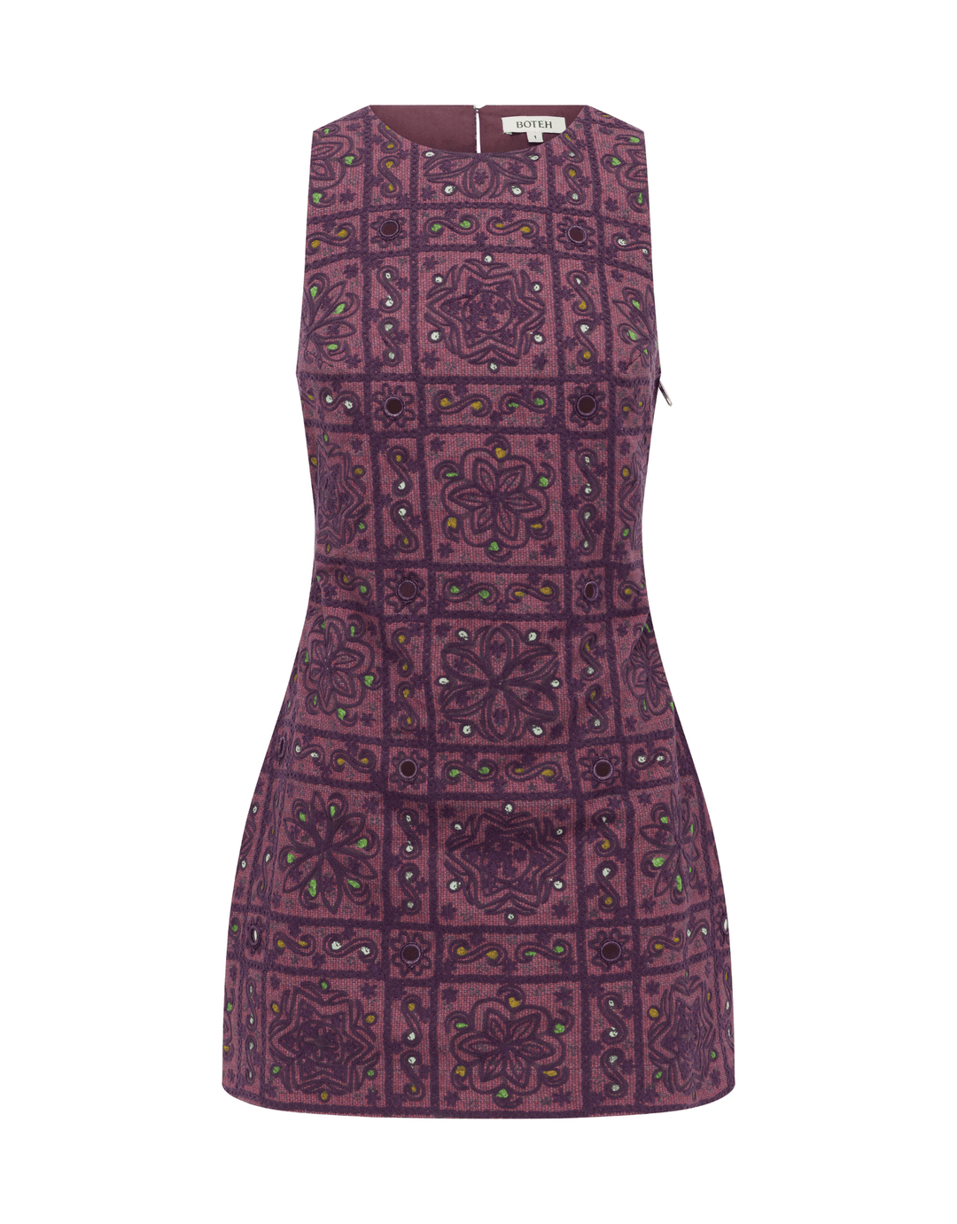 Boteh Folkora Embellished Mini Dress Plum — product flat lay