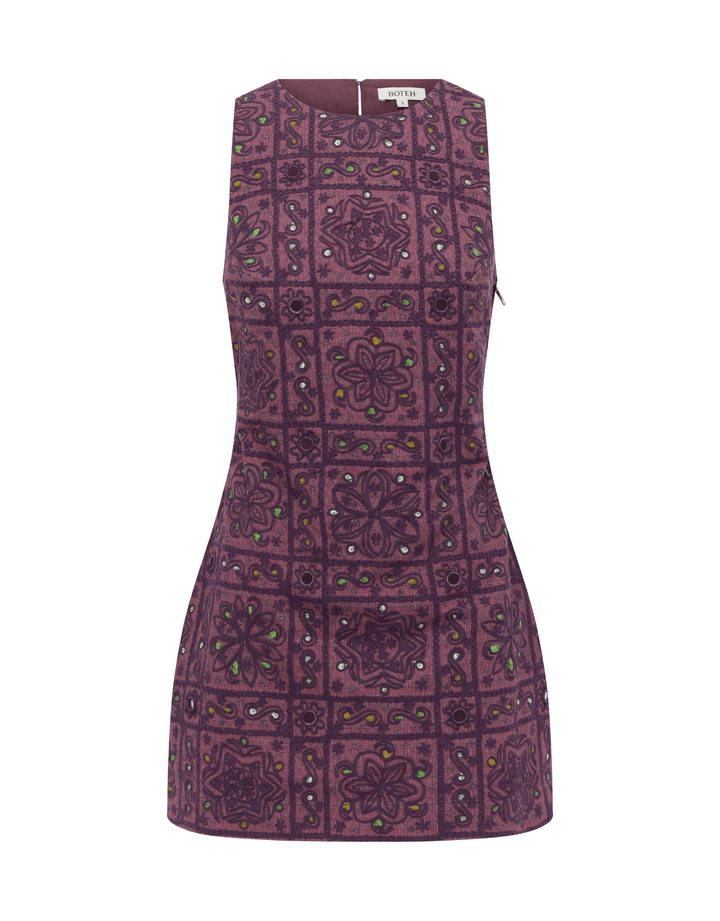 Boteh Folkora Embellished Mini Dress Plum — product flat lay