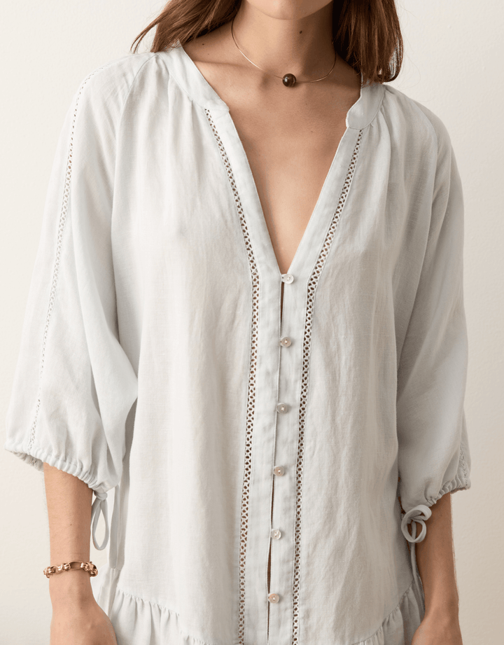 Boteh La Ponche Frill Dress Sky — neckline detail